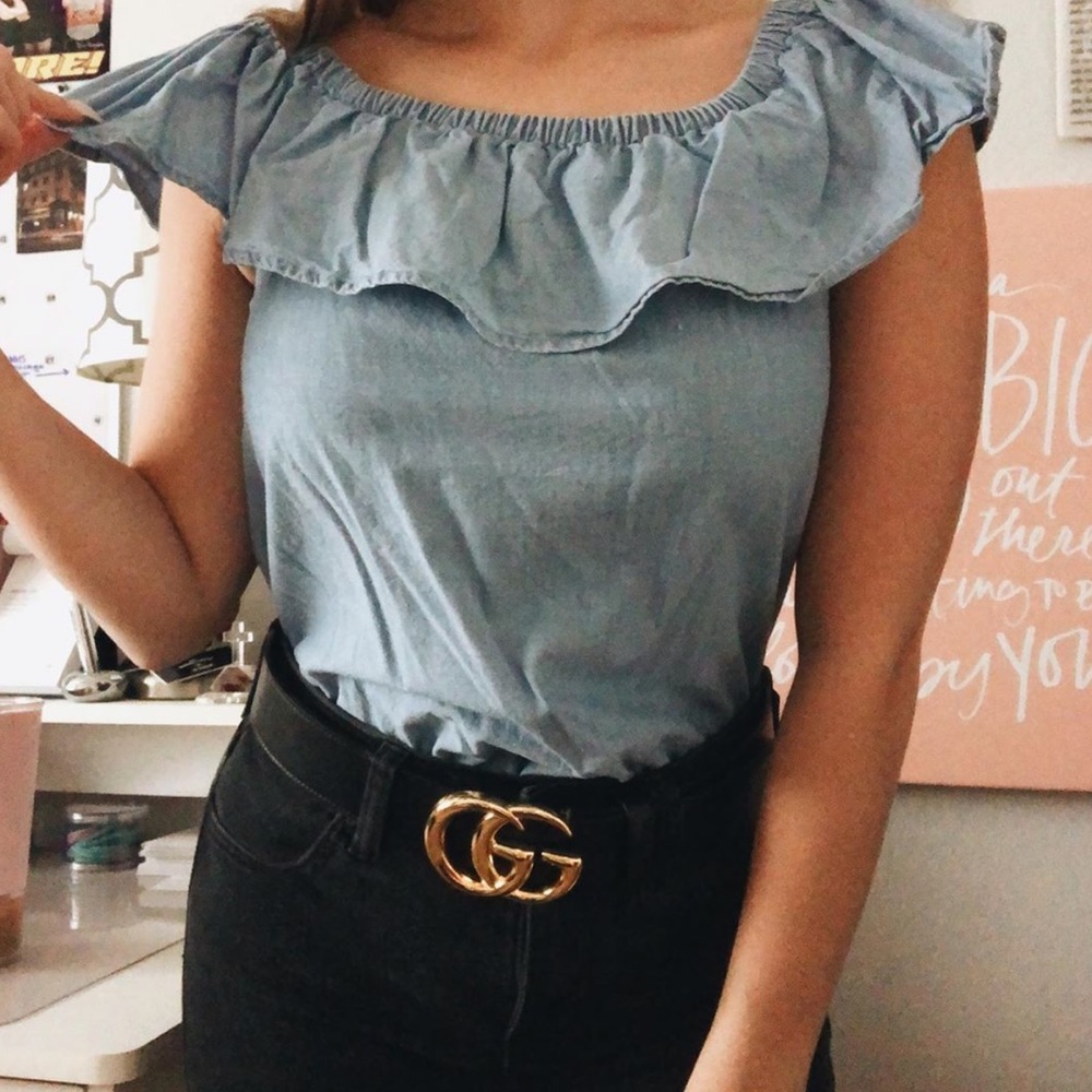 Off-The-Shoulder Denim Top - Picture 2 of 4